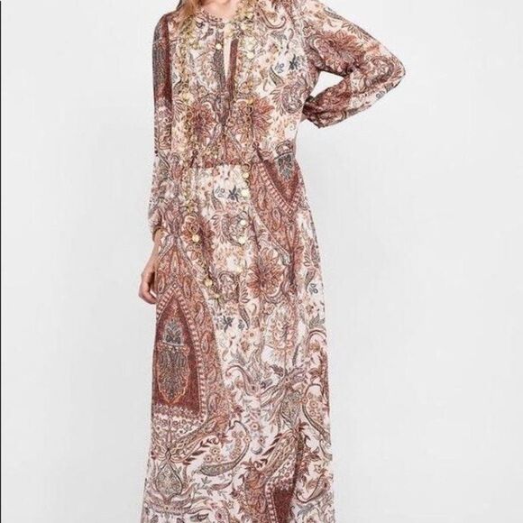 NEW ZARA WOMEN'S FLOWING SIDE SLITS PRINTED MIDI DRESS - Picture 6 of 9